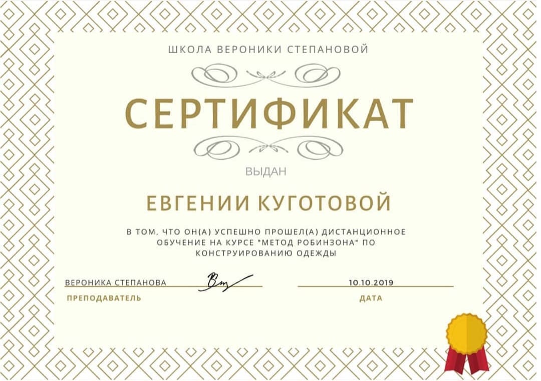 Сертификат школы Вероники Степановой 2019
